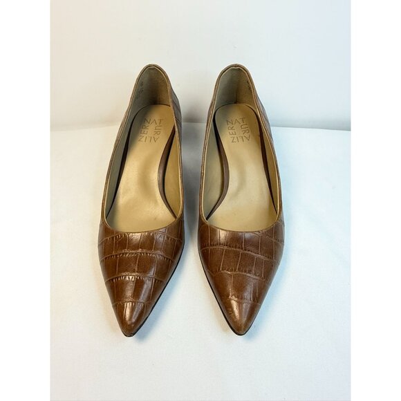 Naturalizer Everly Pump Womens Size 6W Banana Bread Brown Croc Leather Mid Heel - Picture 2 of 12